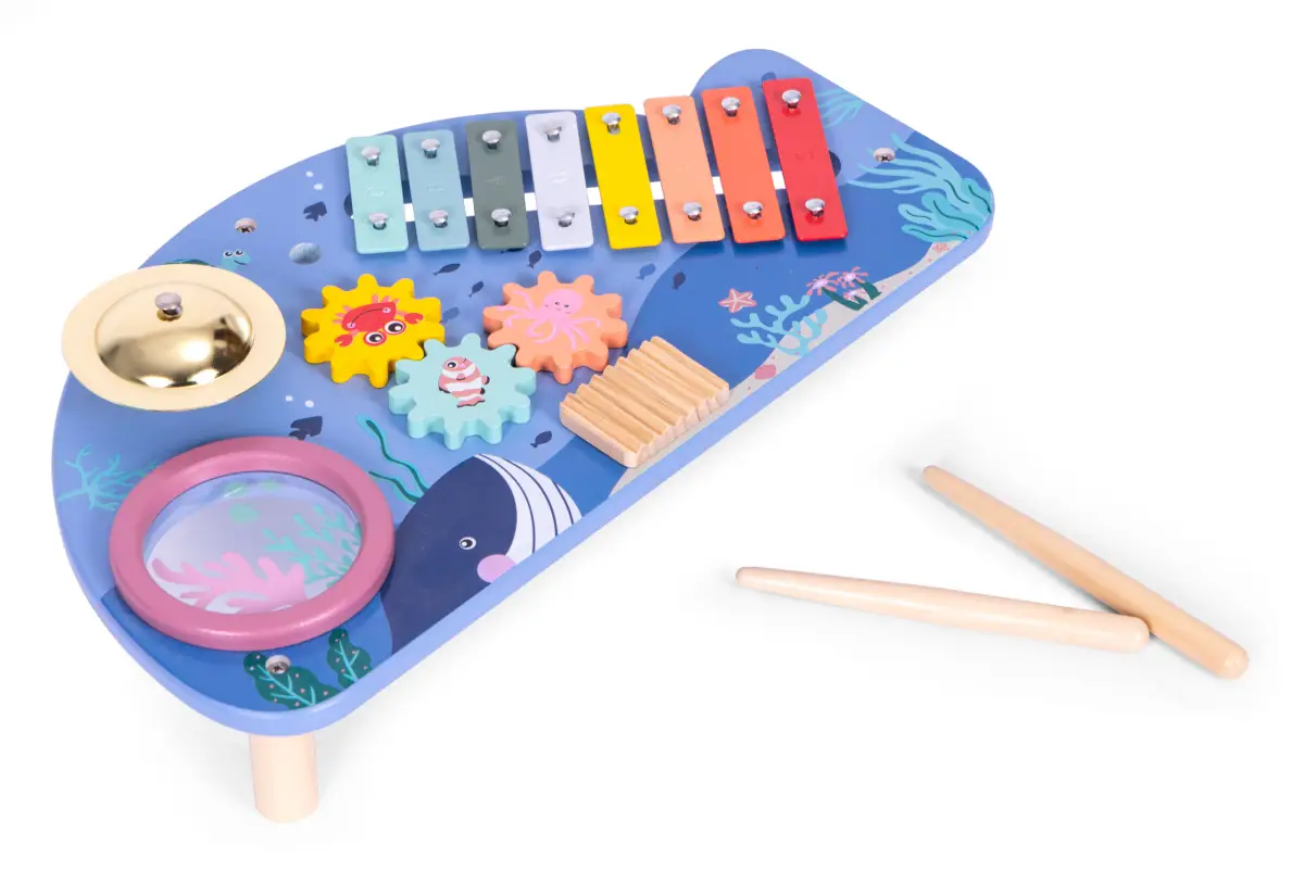 Stolik z instrumentami stół muzyczny cymbałki talerz perkusyjny tarka motyw morski ECOTOYS - obrazek 3