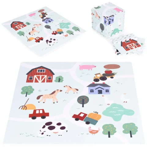Duża mata piankowa EVA dla dzieci Farma 90,5x90,5 cm 21 el. ECOTOYS