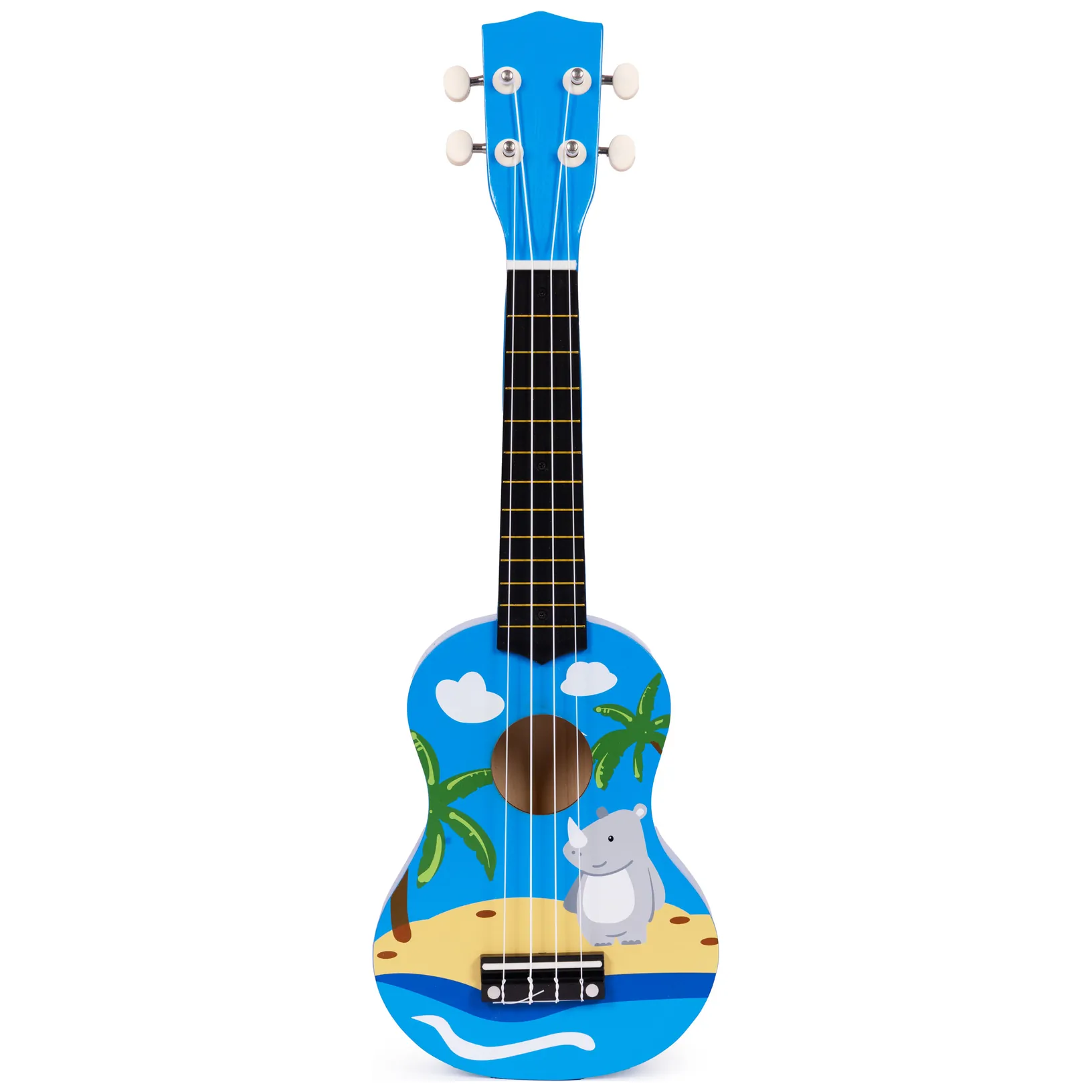 Gitara ukulele dla dzieci drewniana 4 struny nylonowe kostka do gry ECOTOYS - obrazek 2
