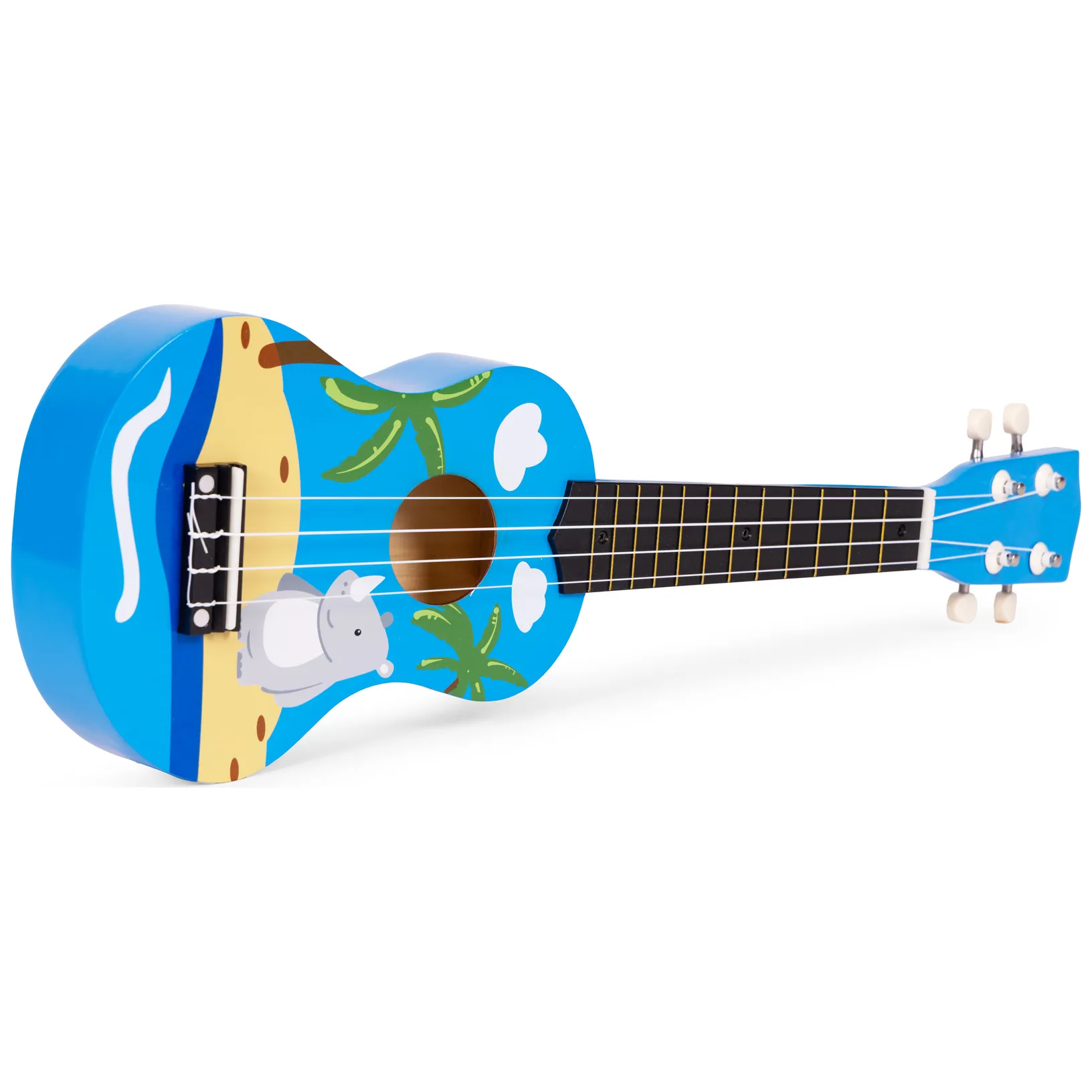 Gitara ukulele dla dzieci drewniana 4 struny nylonowe kostka do gry ECOTOYS - obrazek 3