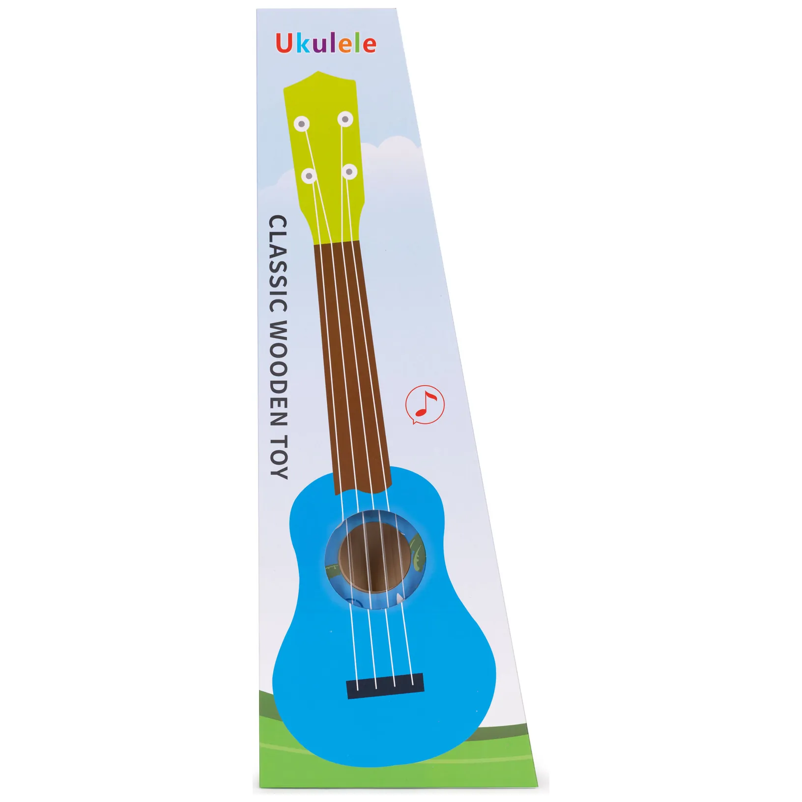 Gitara ukulele dla dzieci drewniana 4 struny nylonowe kostka do gry ECOTOYS - obrazek 9