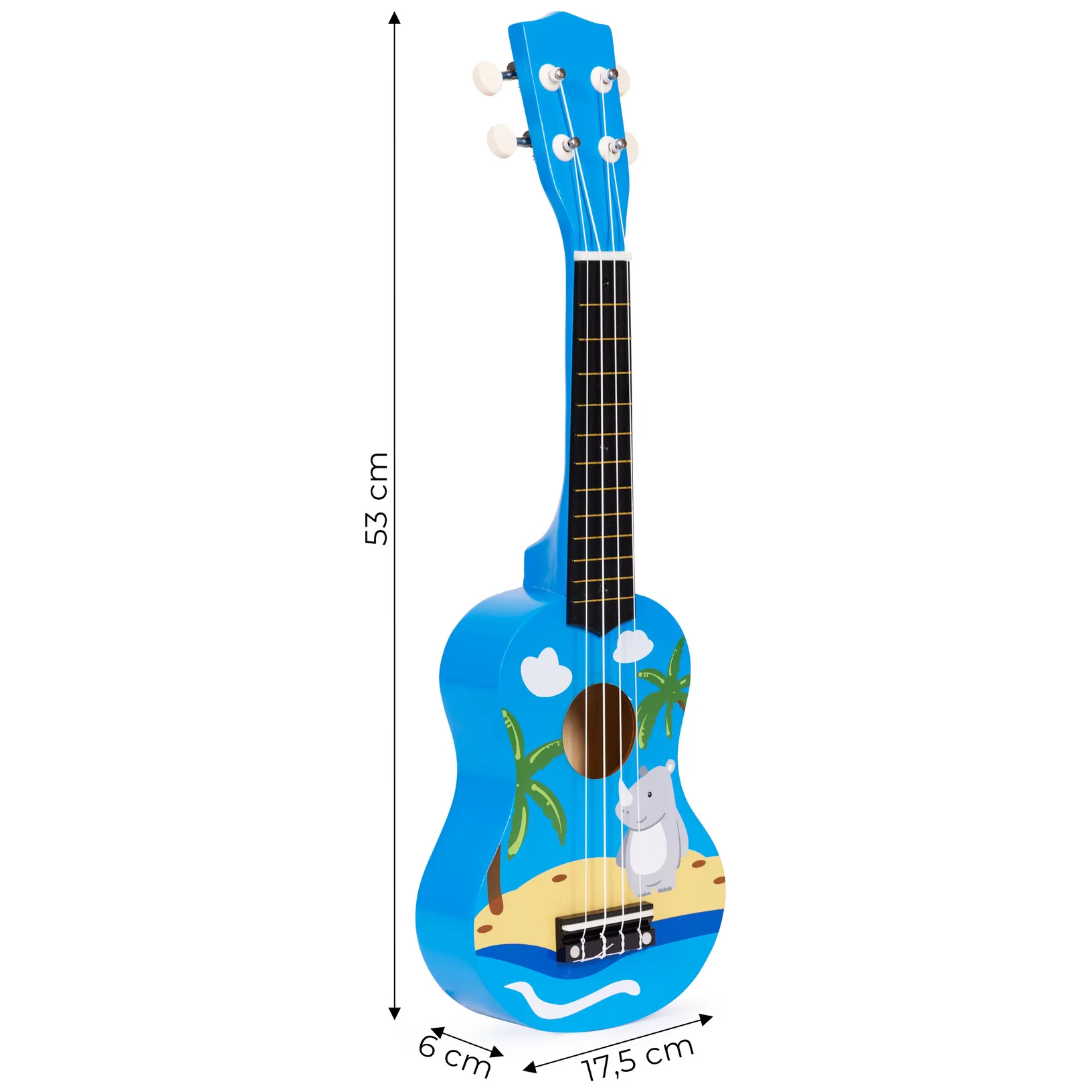 Gitara ukulele dla dzieci drewniana 4 struny nylonowe kostka do gry ECOTOYS - obrazek 10
