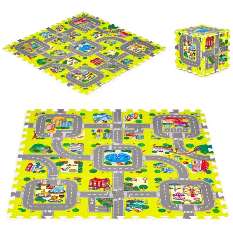 Mata piankowa dla dzieci miasto 9 elementów 90,5x90,5 cm IPLAY