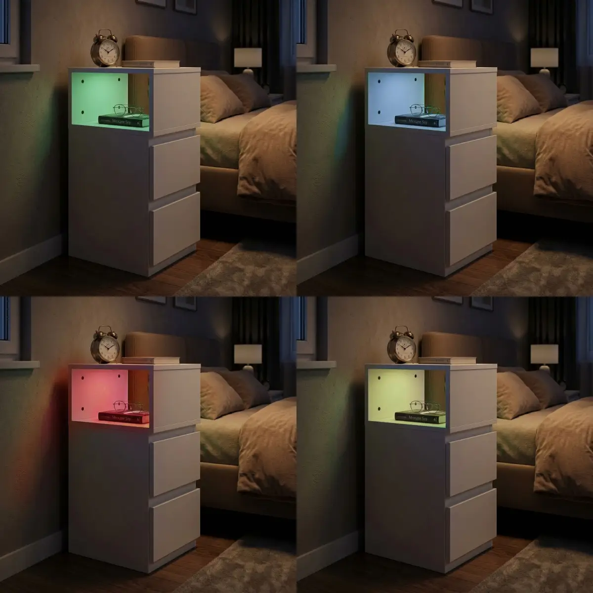 Szafka nocna z oświetleniem LED stolik do sypialni 2 szuflady biała ModernHome - obrazek 3