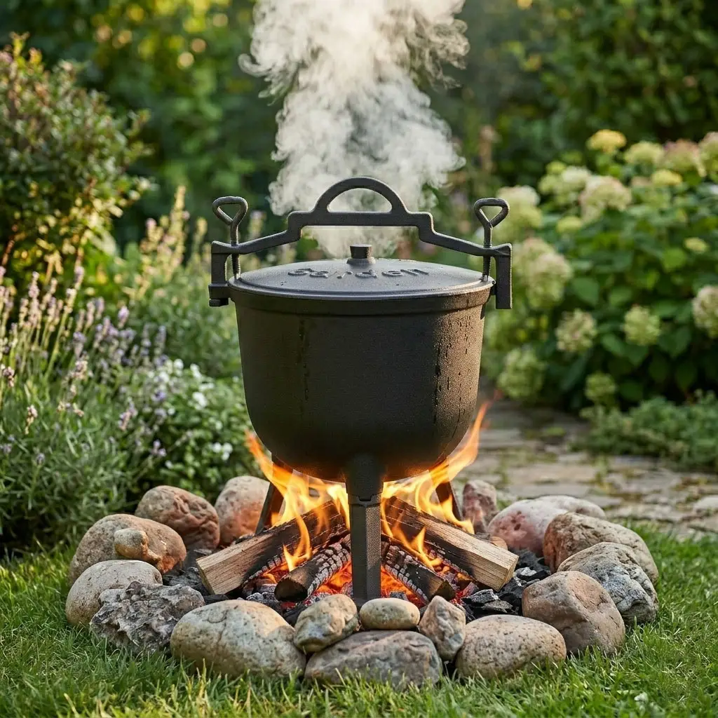 Kociołek żeliwny emaliowany 10L stojący garnek myśliwski ognisko grill MultiGarden - obrazek 3
