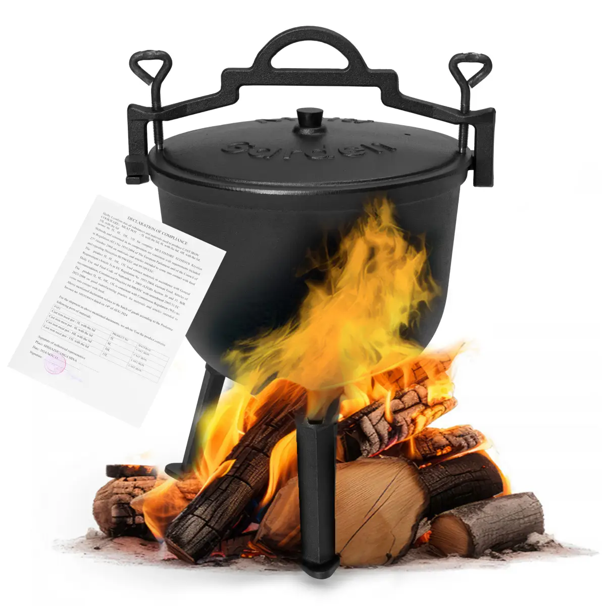 Kociołek żeliwny emaliowany 10L stojący garnek myśliwski ognisko grill MultiGarden - obrazek 8