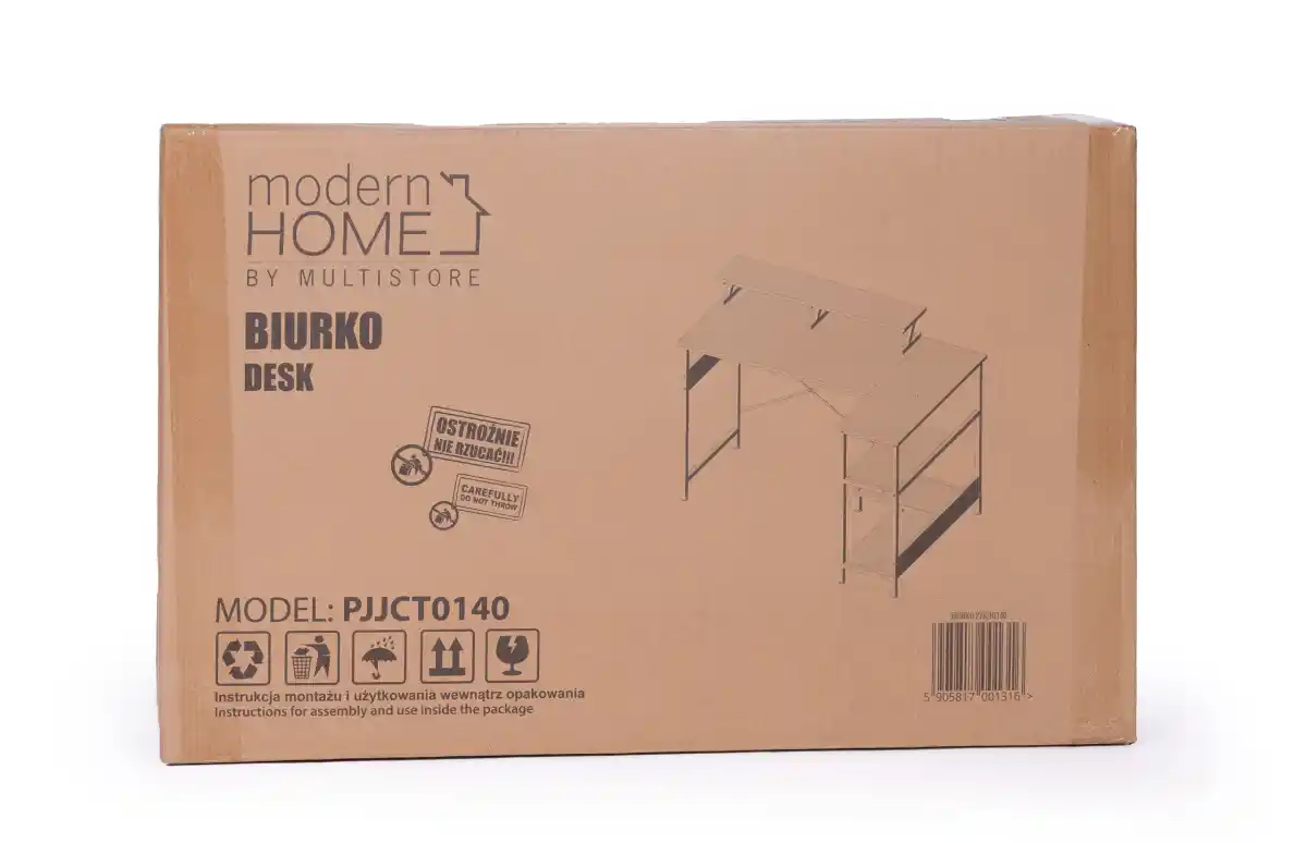 Biurko narożne komputerowe stół 3 półki czarny ModernHome - obrazek 7