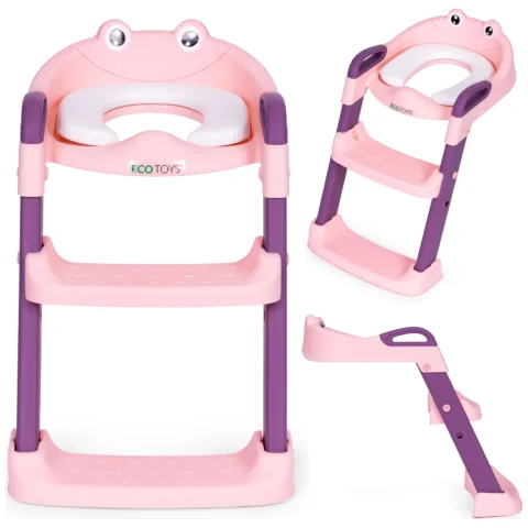 Nakładka na toaletę dla dzieci ze schodkami i drabinką różowa ECOTOYS