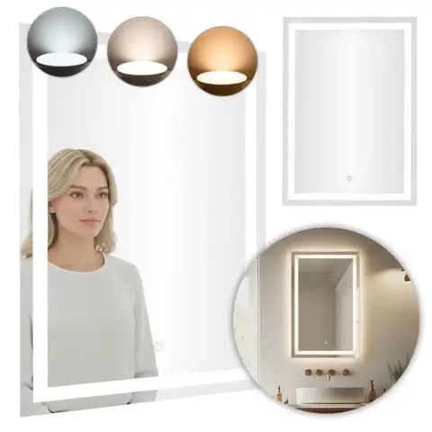 Lustro łazienkowe LED ścienne 50x70 cm 3 barwy włącznik dotykowy ModernHome