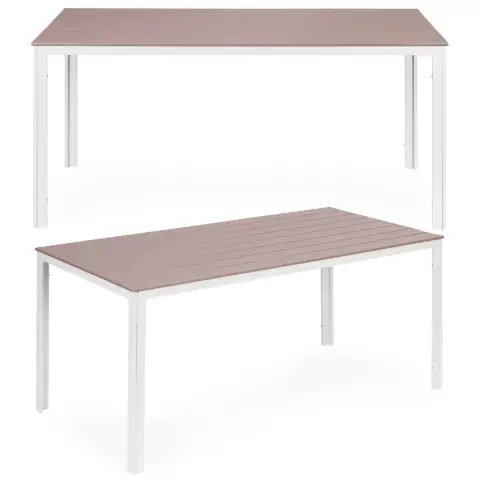 Stół ogrodowy 6-osobowy 156x78 cm polywood meble na taras beżowe białe MultiGarden