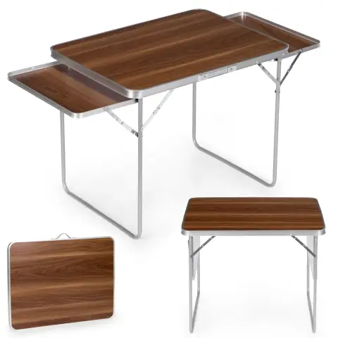 Stolik turystyczny 120x60 cm składany w walizkę 2 półki brązowy MultiGarden