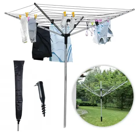 Suszarka ogrodowa na pranie 60 m powierzchni suszenia świder do montażu + pokrowiec gratis ModernHome