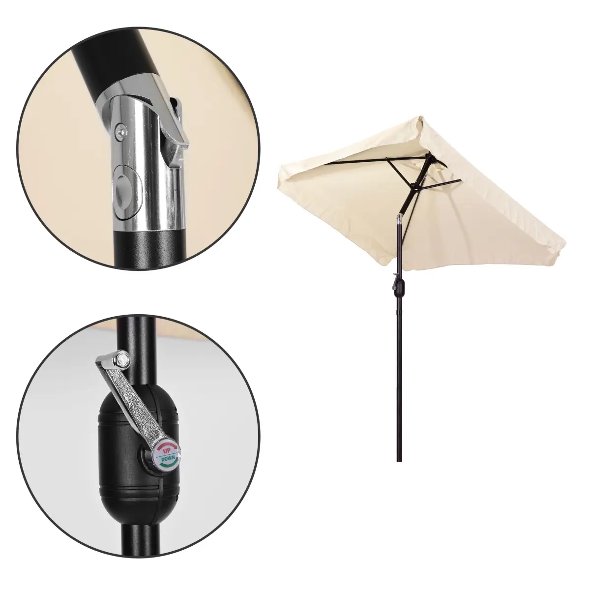 Prostokątny duży parasol ogrodowy skośny łamany z korbą beżowy 200x140 cm MultiGarden - obrazek 6