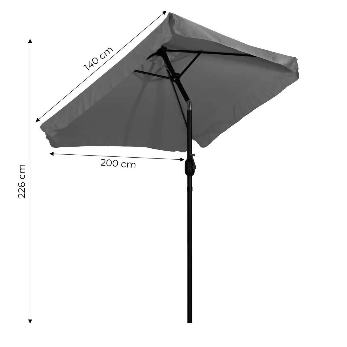 Prostokątny duży parasol ogrodowy skośny łamany z korbą szary 200x140 cm MultiGarden - obrazek 9