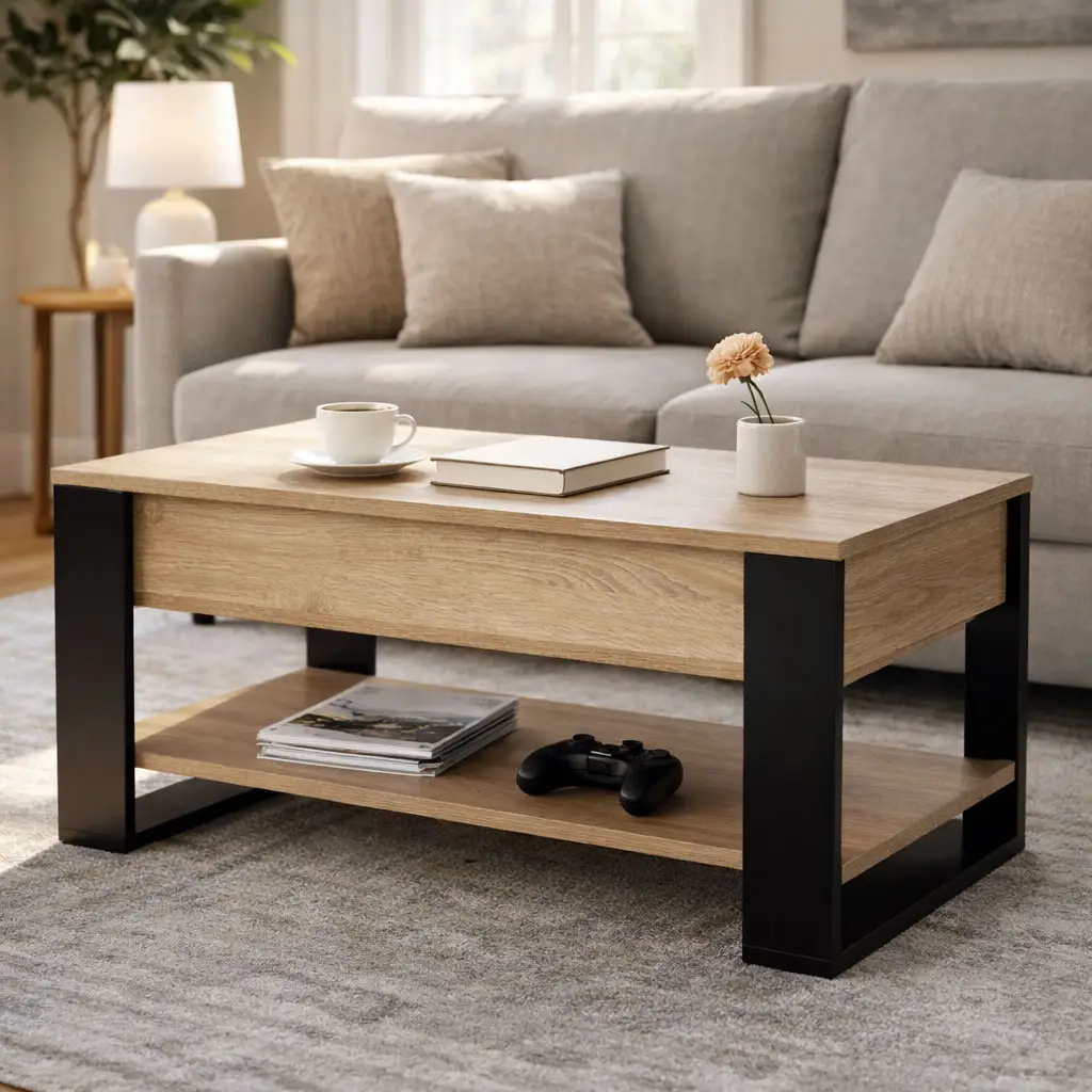 Stolik kawowy rozkładany blat podnoszony 90 cm schowek półka dąb sonoma ModernHome - obrazek 3