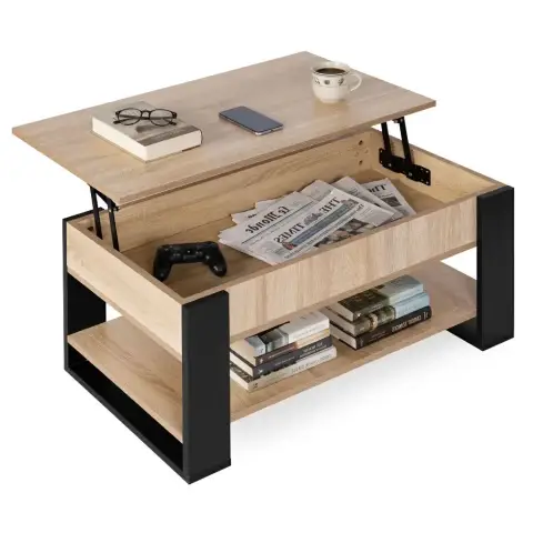 Stolik kawowy rozkładany blat podnoszony 90 cm schowek półka dąb sonoma ModernHome