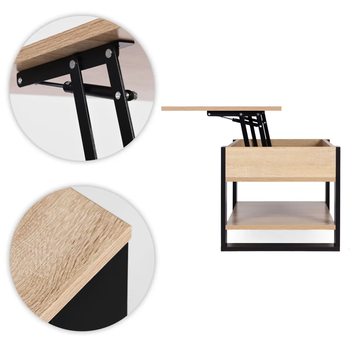 Stolik kawowy rozkładany blat podnoszony 90 cm schowek półka dąb sonoma ModernHome - obrazek 8