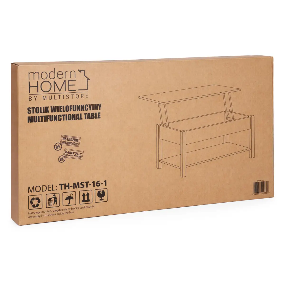 Stolik kawowy rozkładany blat podnoszony 90 cm schowek półka dąb sonoma ModernHome - obrazek 9