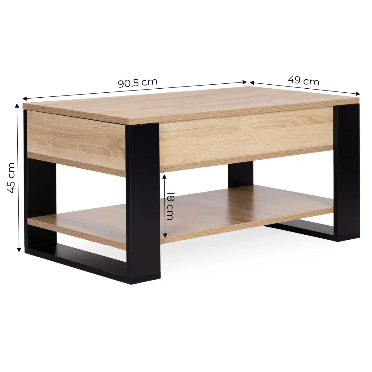 Stolik kawowy rozkładany blat podnoszony 90 cm schowek półka dąb sonoma ModernHome - obrazek 10