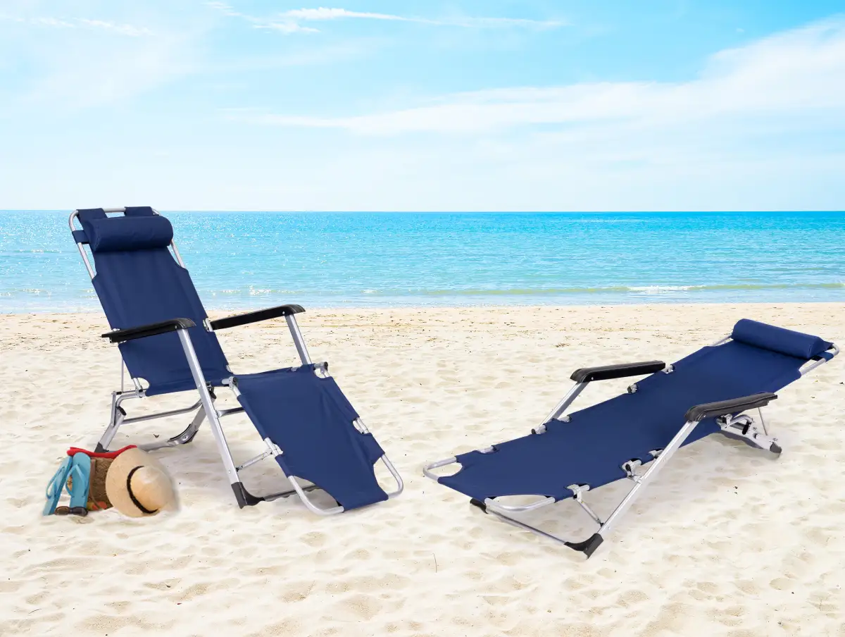 Leżak fotel ogrodowy plażowy składany 2w1 leżanka niebieski MultiGarden - obrazek 3