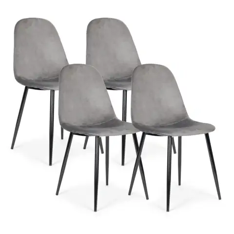 Komplet 4 krzeseł welurowych krzesło do jadalni i salonu szare ModernHome