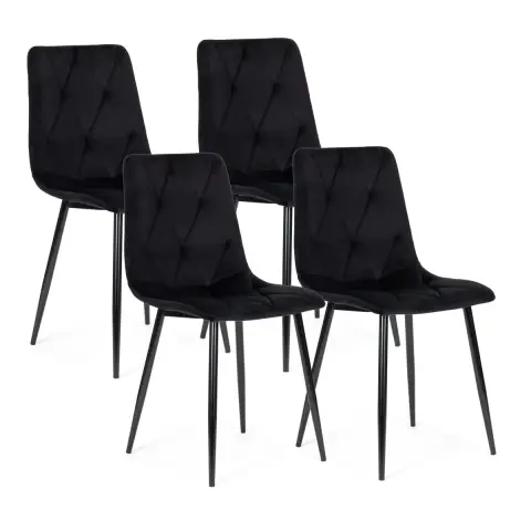 Komplet 4 krzeseł krzesło pikowane welurowe do jadalni i salonu czarne ModernHome