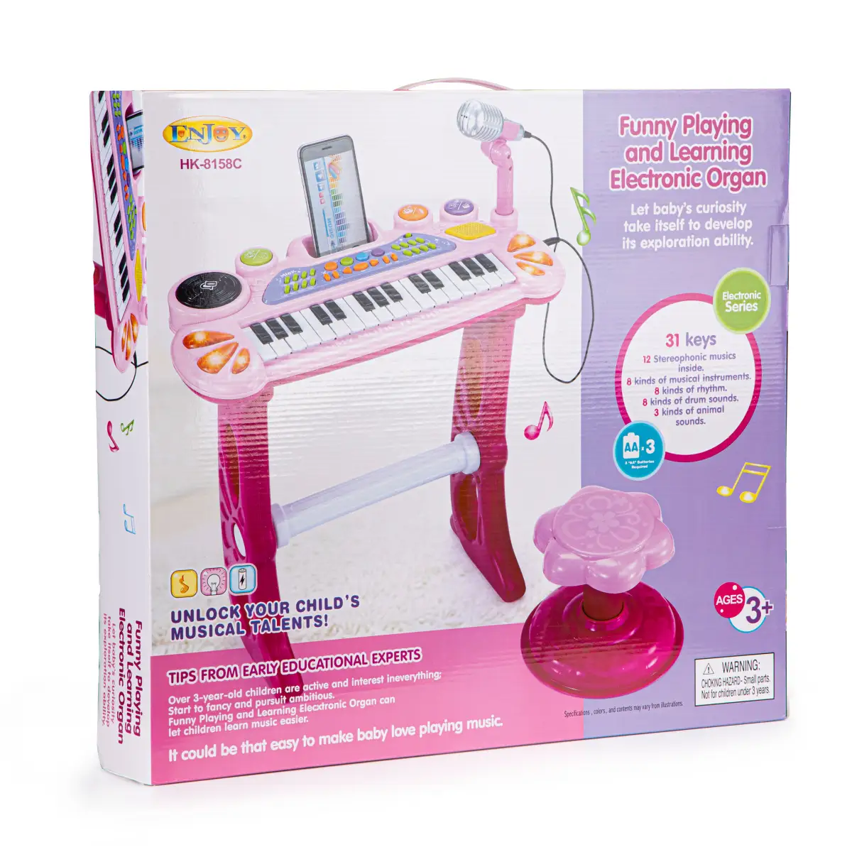 Keyboard organki pianinko z mikrofonem mp3 różowe - obrazek 3