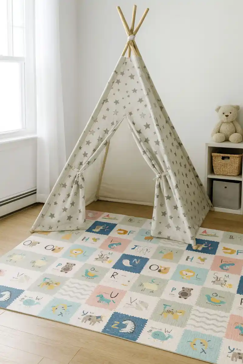 Mata piankowa dla dzieci 200x180 cm edukacyjna dwustronna składana miarka wzrostu alfabet ECOTOYS - obrazek 4