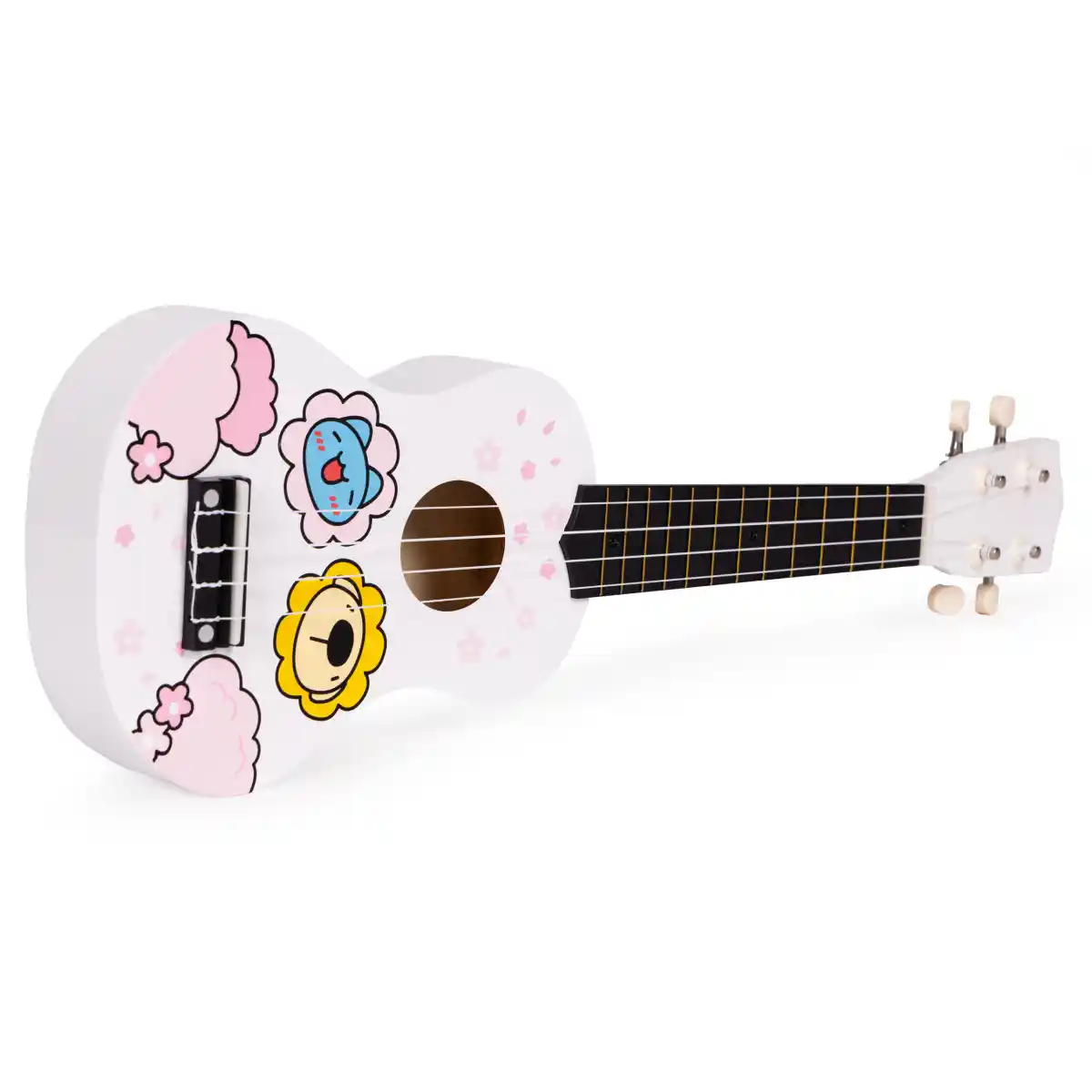 Gitara ukulele dla dzieci drewniana 4 struny nylonowe kostka do gry ECOTOYS - obrazek 5