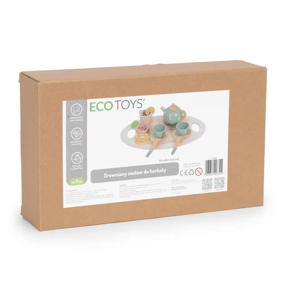 Drewniany zestaw do herbaty dzbanek filiżanki 14 elementów ECOTOYS - obrazek 6