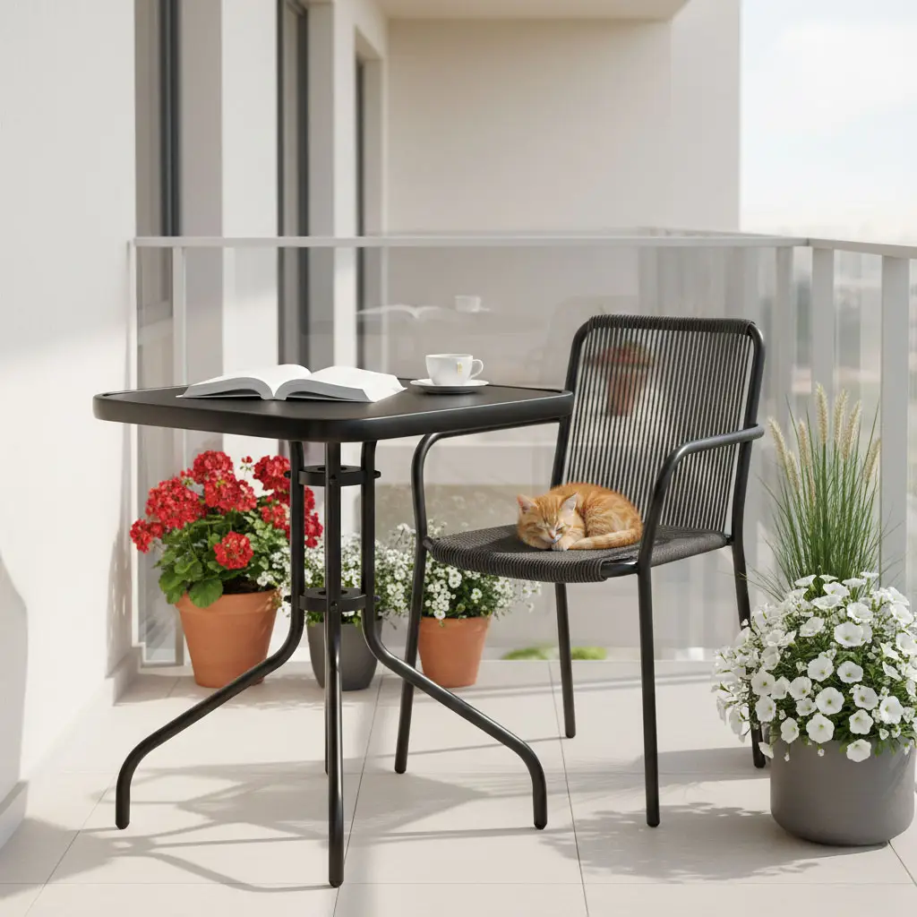 Stolik ogrodowy kwadratowy 60 cm szkło hartowane stół na ogród taras balkon czarny MultiGarden - obrazek 3