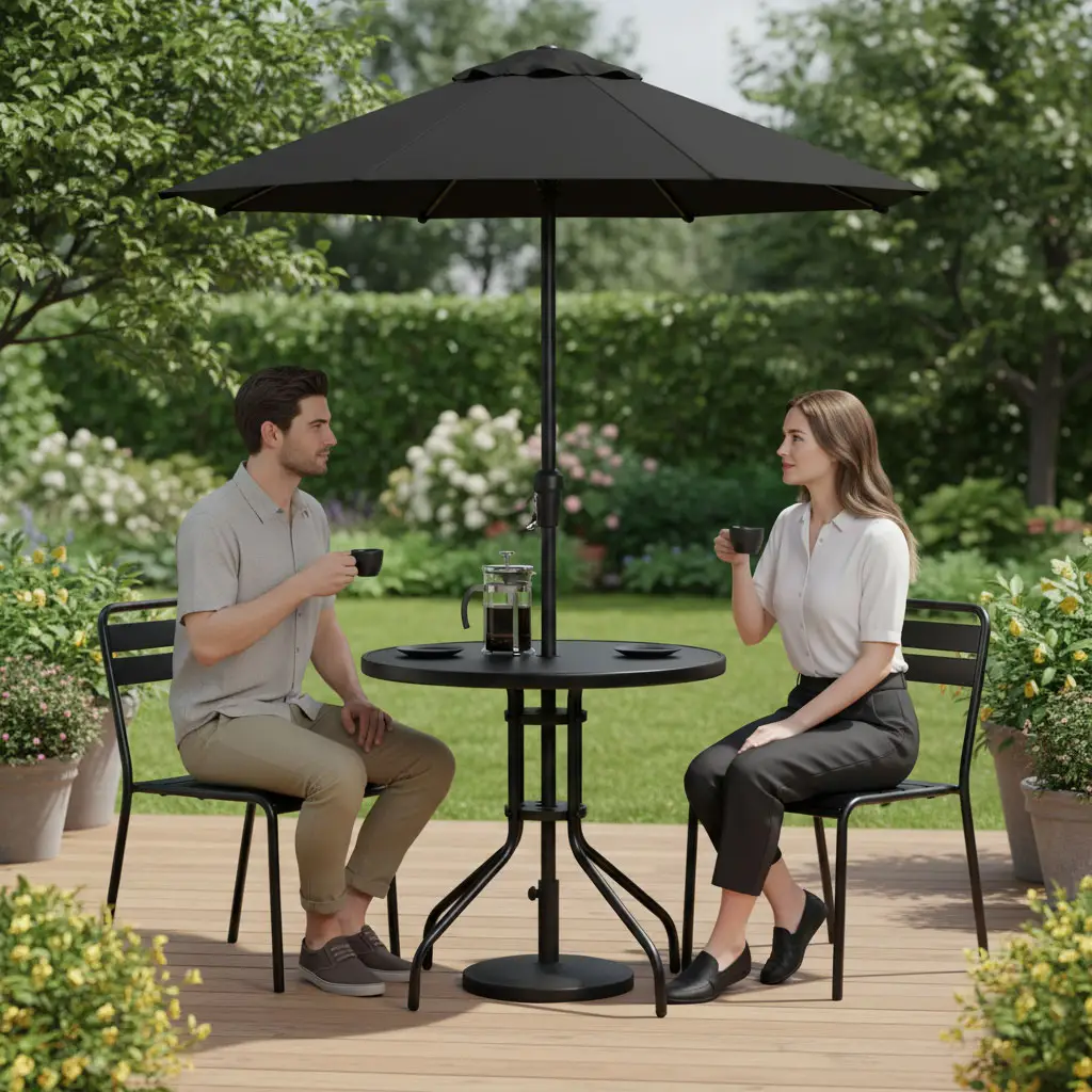 Stolik ogrodowy okrągły 80 cm szkło hartowane otwór na parasol czarny MultiGarden - obrazek 2