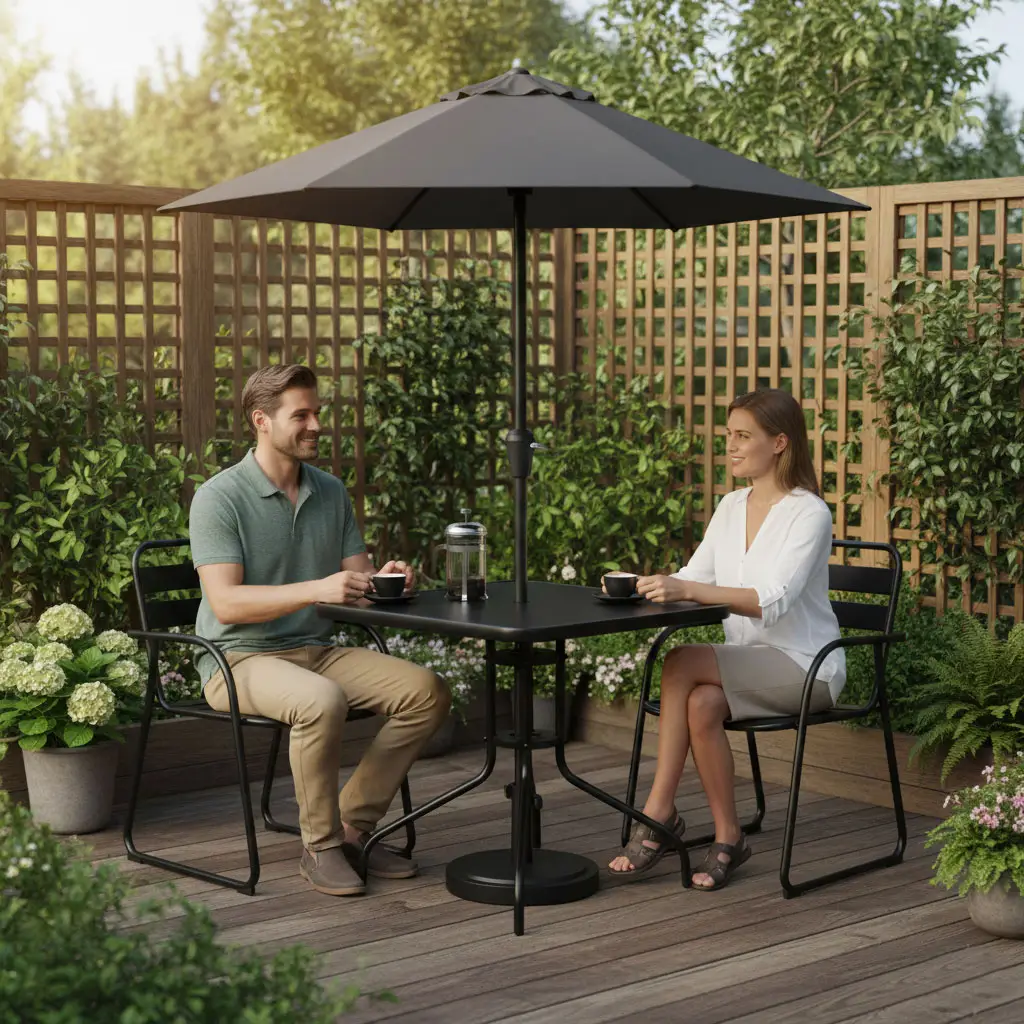 Stolik ogrodowy kwadratowy 80 cm szkło hartowane otwór na parasol czarny MultiGarden - obrazek 2