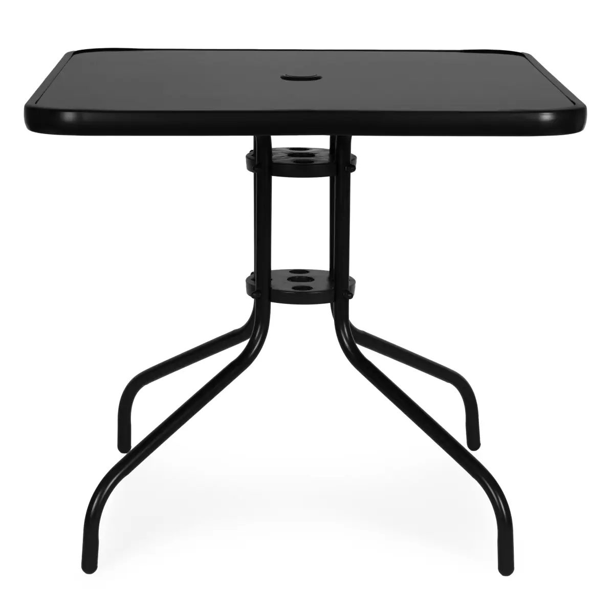Stolik ogrodowy kwadratowy 80 cm szkło hartowane otwór na parasol czarny MultiGarden - obrazek 4
