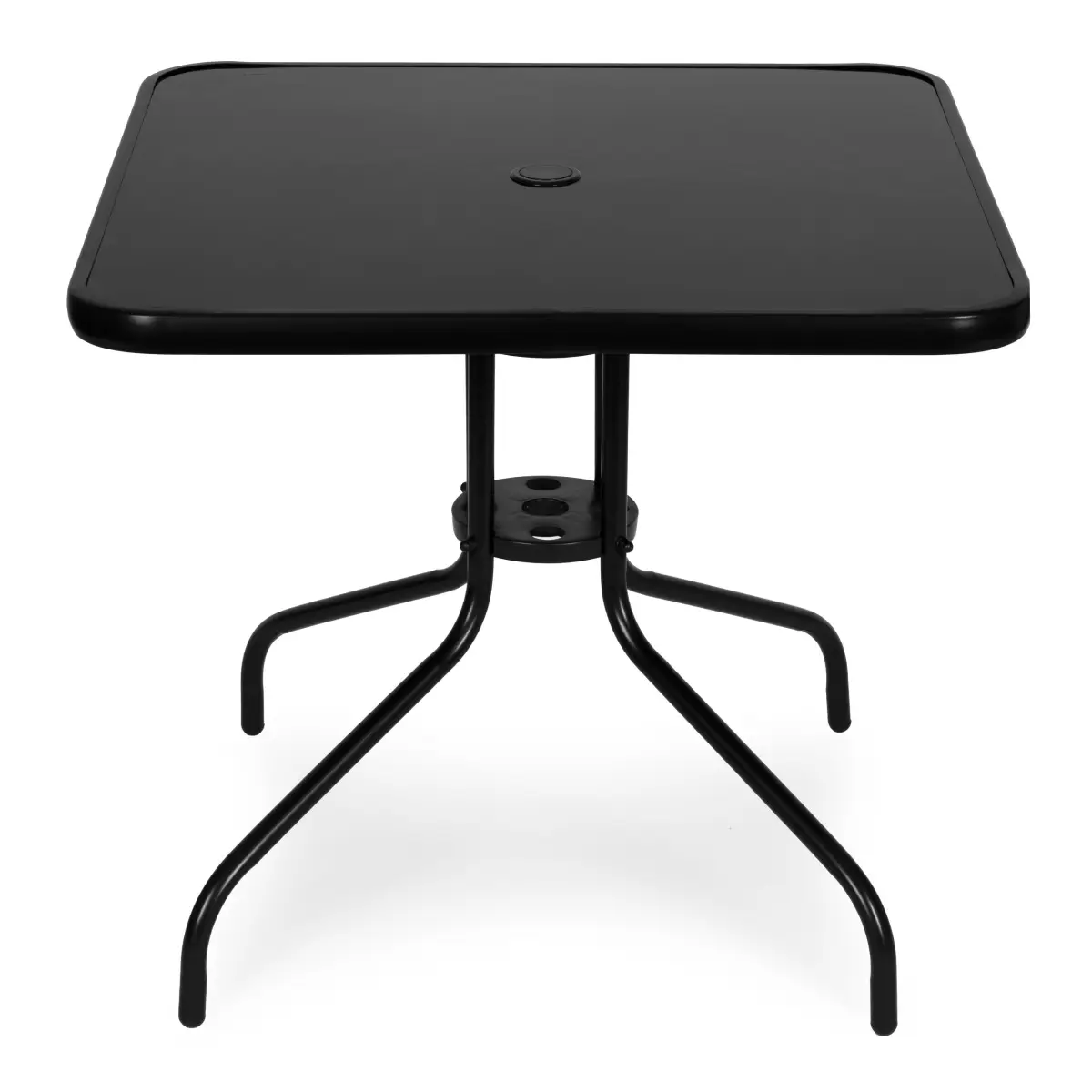 Stolik ogrodowy kwadratowy 80 cm szkło hartowane otwór na parasol czarny MultiGarden - obrazek 5