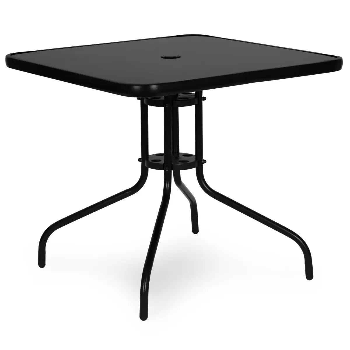 Stolik ogrodowy kwadratowy 80 cm szkło hartowane otwór na parasol czarny MultiGarden - obrazek 6
