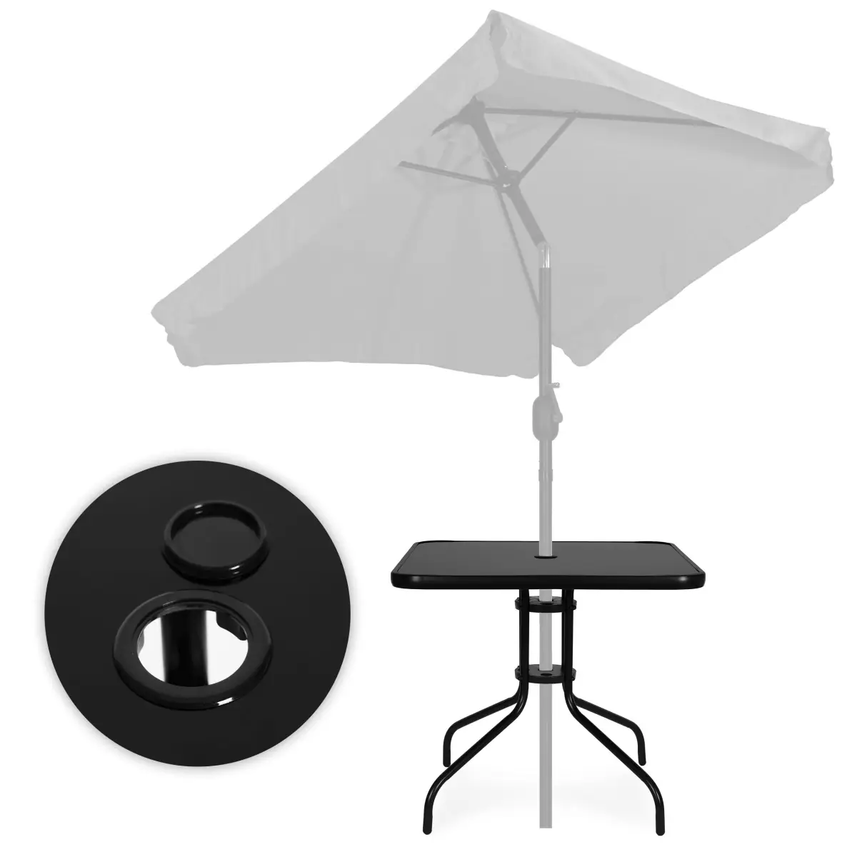 Stolik ogrodowy kwadratowy 80 cm szkło hartowane otwór na parasol czarny MultiGarden - obrazek 8