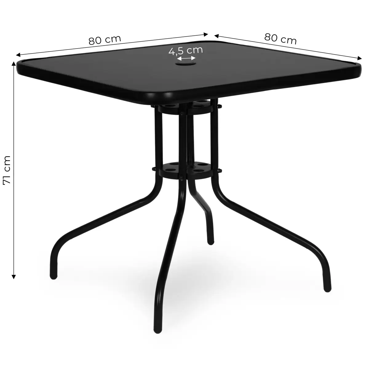 Stolik ogrodowy kwadratowy 80 cm szkło hartowane otwór na parasol czarny MultiGarden - obrazek 10