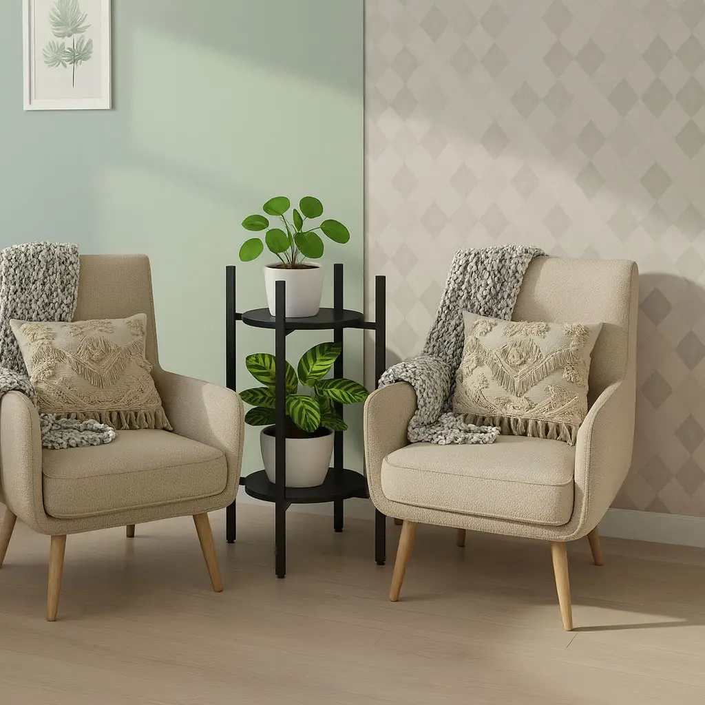 Kwietnik stojący stojak na kwiaty ozdoby 2 poziomy czarny ModernHome - obrazek 3