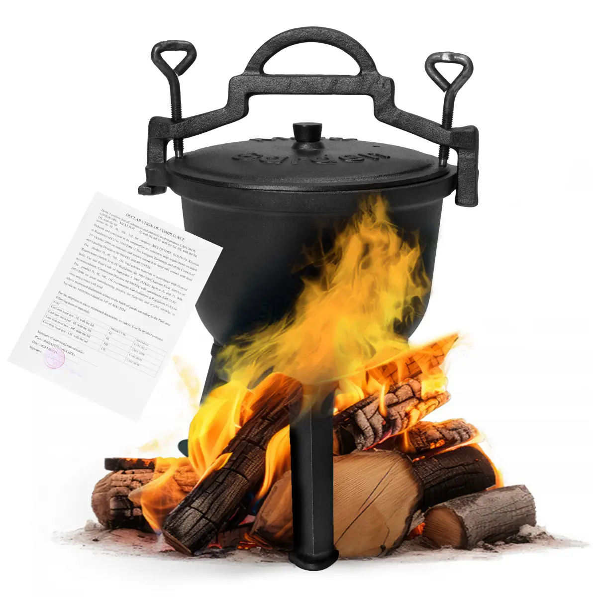 Kociołek żeliwny emaliowany 5L stojący garnek myśliwski ognisko grill MultiGarden - obrazek 8