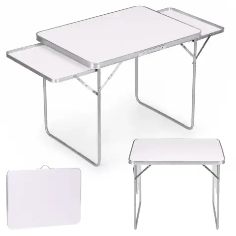 Stolik turystyczny 120x60 cm składany w walizkę 2 półki biały MultiGarden