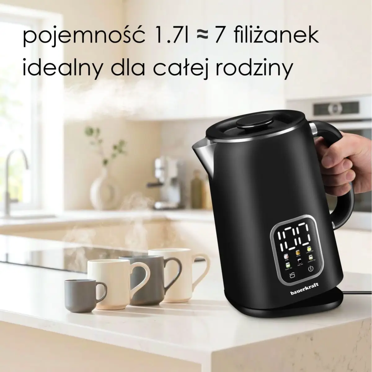 Czajnik elektryczny bezprzewodowy 1,7l smart z regulacją temperatury obrotowy czarny - obrazek 4