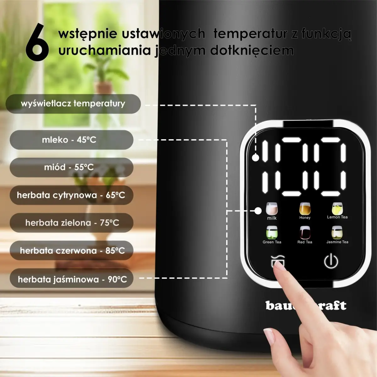 Czajnik elektryczny bezprzewodowy 1,7l smart z regulacją temperatury obrotowy czarny - obrazek 6