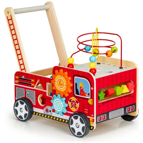 Drewniany pchacz edukacyjny z klockami dla dzieci straż pożarna ECOTOYS