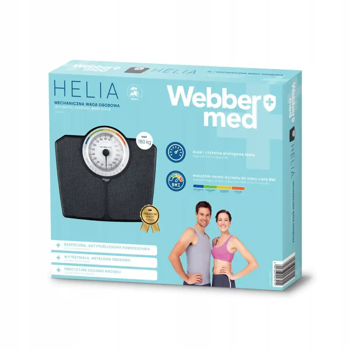 Klasyczna waga łazienkowa mechaniczna analogowa do 180 kg czarna WEBBER BMI - obrazek 4