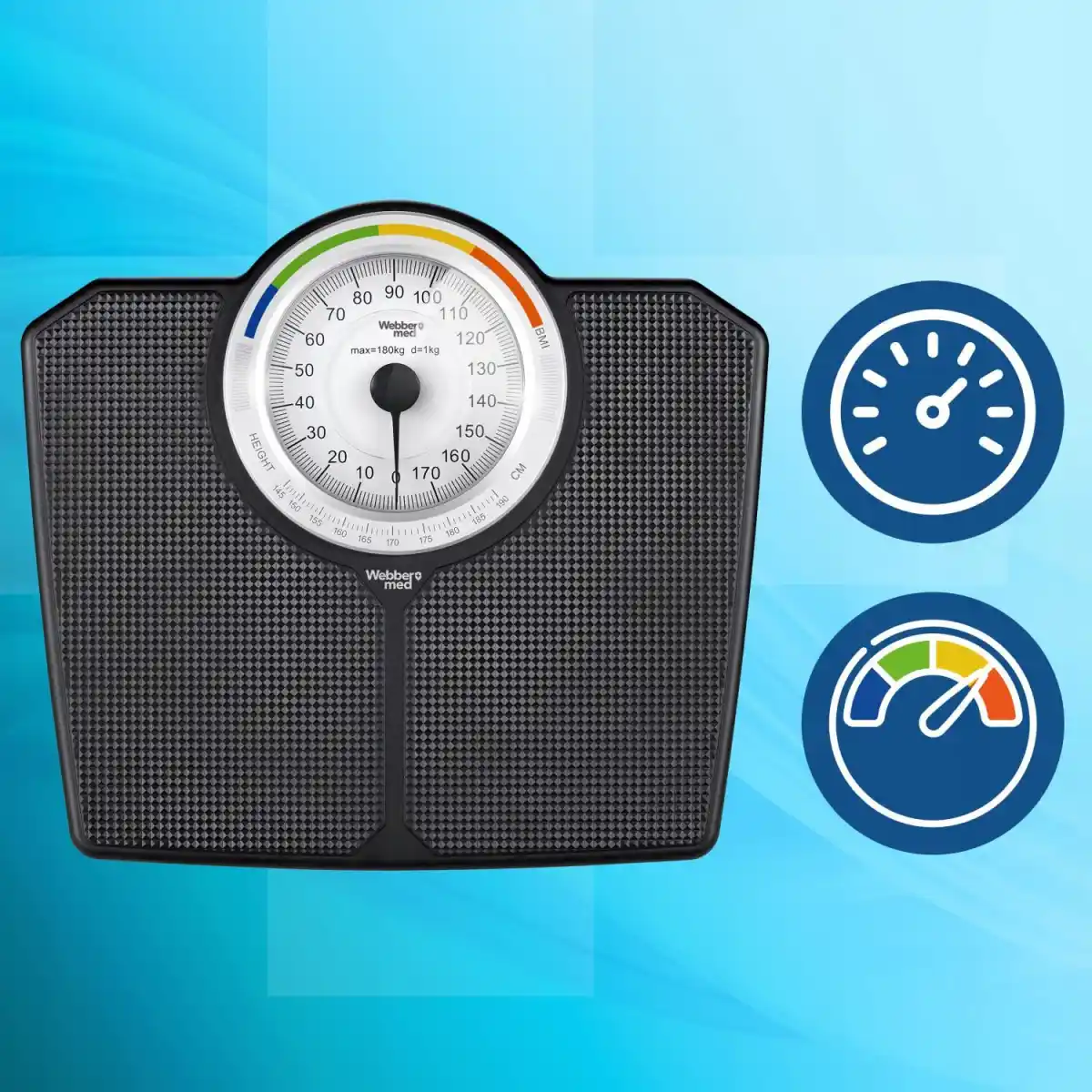 Klasyczna waga łazienkowa mechaniczna analogowa do 180 kg czarna WEBBER BMI - obrazek 7