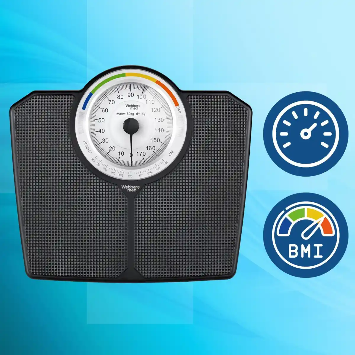 Klasyczna waga łazienkowa mechaniczna analogowa do 180 kg czarna WEBBER BMI - obrazek 8