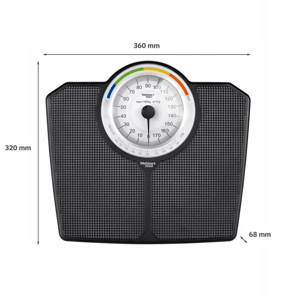 Klasyczna waga łazienkowa mechaniczna analogowa do 180 kg czarna WEBBER BMI - obrazek 10