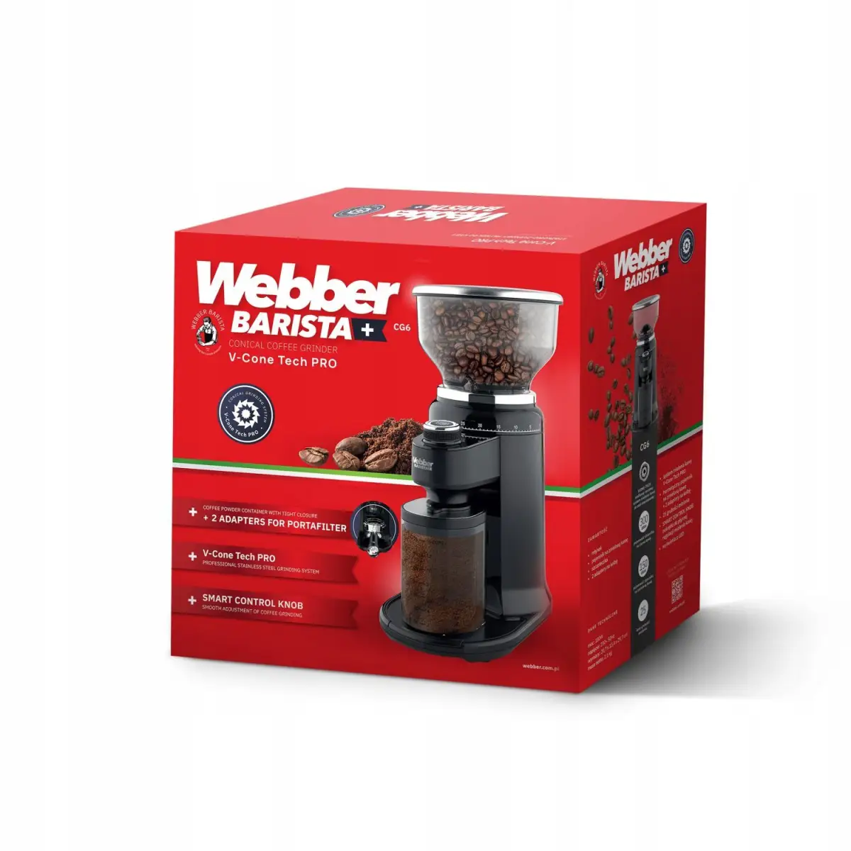 Młynek elektryczny żarnowy do kawy automatyczny 25 poziomów WEBBER CG6 180W - obrazek 9