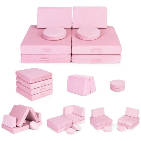 Sofa modułowa duża składana dla dzieci DIY 8 miękkich poduch - różowa ECOTOYS